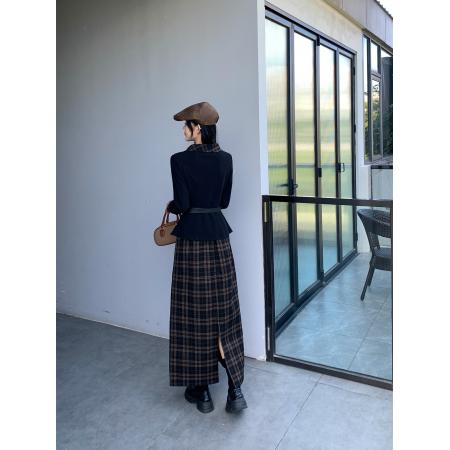 FA49804# 大码女装设计感时尚套装胖MM收腰显瘦法式长袖衬衫半身裙套装 服裝批發女裝批發服飾貨源