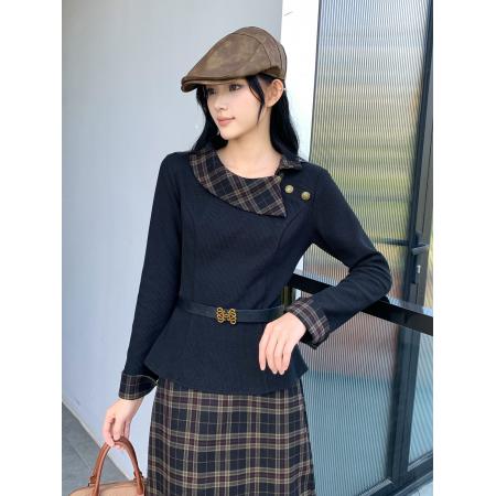 FA49804# 大码女装设计感时尚套装胖MM收腰显瘦法式长袖衬衫半身裙套装 服裝批發女裝批發服飾貨源