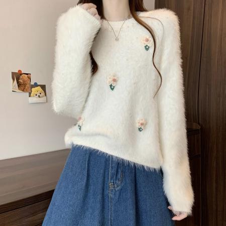 FA49807# 新版韩风设计感水貂绒立体针织衫短款毛衣 服裝批發女裝批發服飾貨源