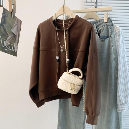 FA49811# 秋冬新款设计感洋气减龄宽松休闲百搭蝙蝠袖圆领套头卫衣T恤 服裝批發女裝批發服飾貨源