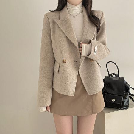 FA49812# 韩国chic气质西装领休闲百搭长袖毛呢外套 服裝批發女裝批發服飾貨源