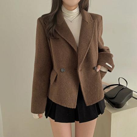 FA49812# 韩国chic气质西装领休闲百搭长袖毛呢外套 服裝批發女裝批發服飾貨源