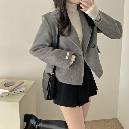 FA49812# 韩国chic气质西装领休闲百搭长袖毛呢外套 服裝批發女裝批發服飾貨源