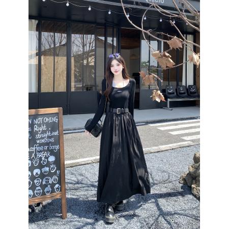 FA49814# 仲夏夜之梦大码胖妹妹法式赫本风假两件针织拼接打底连衣裙 服裝批發女裝批發服飾貨源