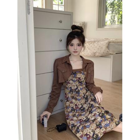 FA49815# 大码女装复古连衣裙秋季梨形身材设计感吊带裙胖MM显瘦A字裙 服裝批發女裝批發服飾貨源