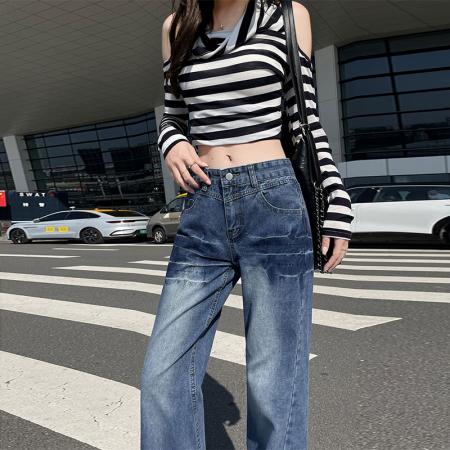 FA49816# -春秋美式辣妹微喇牛仔裤女显瘦垂感百搭蓝色拖地喇叭裤 服裝批發女裝批發服飾貨源