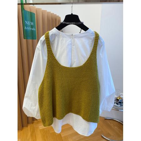 FA49825# 减龄针织马甲衬衫两件套上衣女新款宽松叠穿早秋氛围感穿搭 服裝批發女裝批發服飾貨源