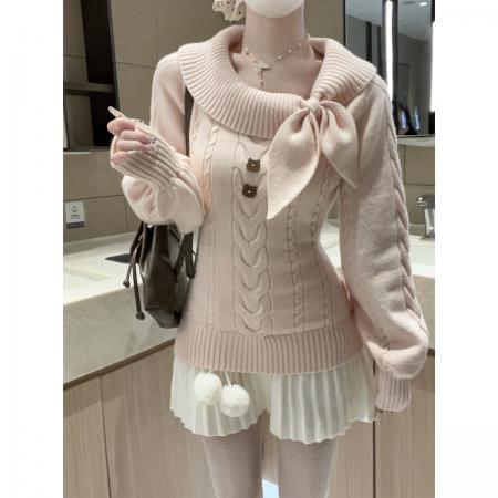 FA49829# 秋冬韩版麻花减龄兔耳领北极绒针织衫长袖打底衫女毛衣 服裝批發女裝批發服飾貨源