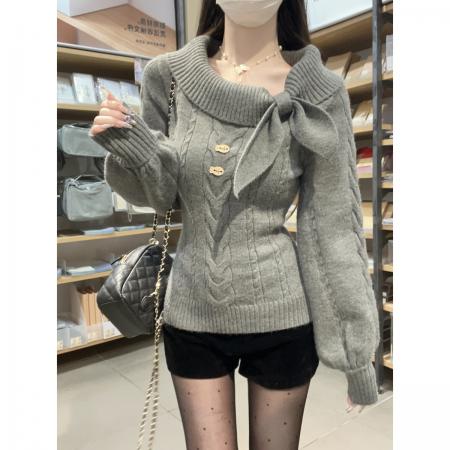 FA49829# 秋冬韩版麻花减龄兔耳领北极绒针织衫长袖打底衫女毛衣 服裝批發女裝批發服飾貨源