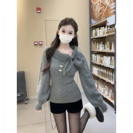 FA49829# 秋冬韩版麻花减龄兔耳领北极绒针织衫长袖打底衫女毛衣 服裝批發女裝批發服飾貨源