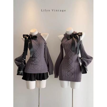 FA49831# 长袖复古包臀裙毛衣千金感显瘦收腰 服裝批發女裝批發服飾貨源