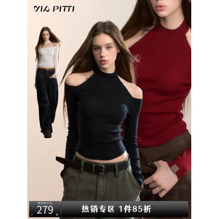 FA49836# 设计感正反两穿小高领露肩毛织打底T恤女装秋冬修身上衣 服裝批發女裝批發服飾貨源