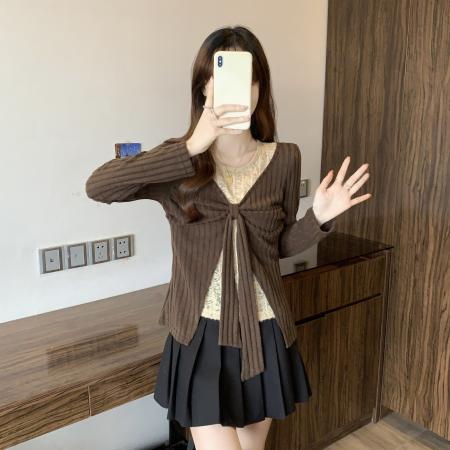 FA49869# 新款大码假两件时尚拼接蕾丝蝴蝶结百搭上衣秋冬打底衫 服裝批發女裝批發服飾貨源