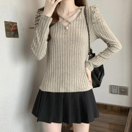 FA49871# 新款大码女装时尚设计感秋冬打底衫百搭显瘦气质上衣 服裝批發女裝批發服飾貨源