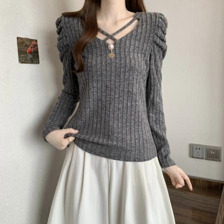 FA49871# 新款大码女装时尚设计感秋冬打底衫百搭显瘦气质上衣 服裝批發女裝批發服飾貨源