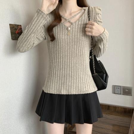 FA49871# 新款大码女装时尚设计感秋冬打底衫百搭显瘦气质上衣 服裝批發女裝批發服飾貨源