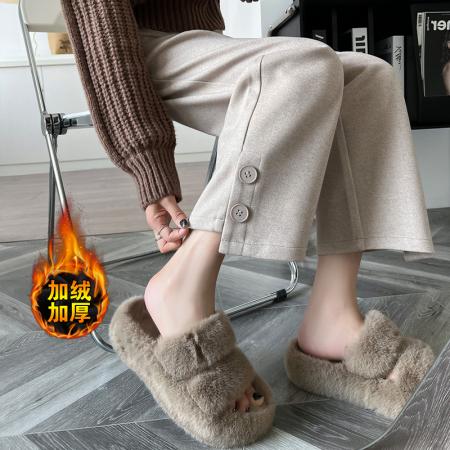 FA49883# 直筒西裤女秋冬高腰休闲毛呢阔腿裤加绒小个子显瘦九分裤 服裝批發女裝批發服飾貨源