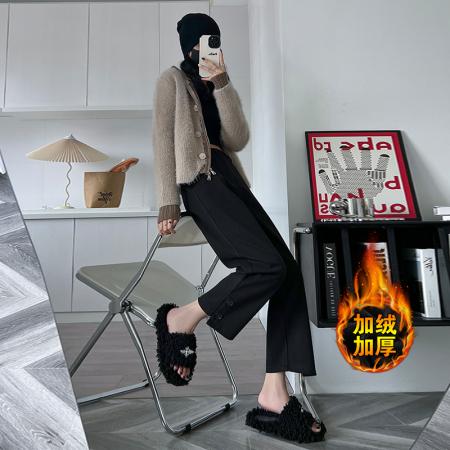 FA49883# 直筒西裤女秋冬高腰休闲毛呢阔腿裤加绒小个子显瘦九分裤 服裝批發女裝批發服飾貨源