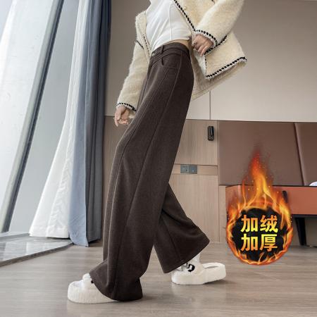 FA49884# 冬季新款加绒加厚直筒阔腿裤灰色香蕉裤女休闲羊毛呢镰刀裤子 服裝批發女裝批發服飾貨源