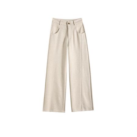 FA49884# 冬季新款加绒加厚直筒阔腿裤灰色香蕉裤女休闲羊毛呢镰刀裤子 服裝批發女裝批發服飾貨源