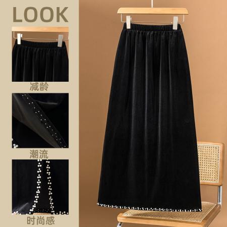 大码秋冬款女装新款高级感丝绒设计感后开叉百搭显瘦半身裙 服裝批發女裝批發服飾貨源