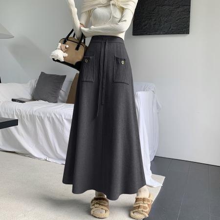 原创加厚秋冬针织半身裙女新款韩版高腰a字大摆长裙遮胯百褶 服裝批發女裝批發服飾貨源