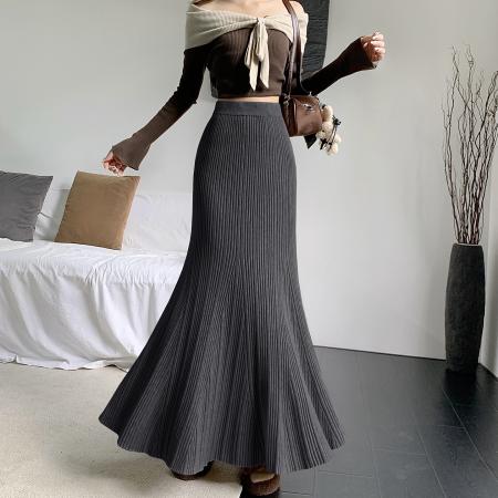 FA49894# 针织鱼尾裙半身裙秋冬女新款高腰修身气质冬裙垂坠感a字长裙 服裝批發女裝批發服飾貨源