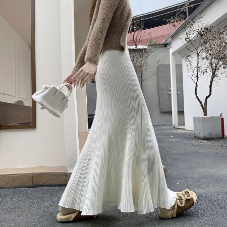 FA49894# 针织鱼尾裙半身裙秋冬女新款高腰修身气质冬裙垂坠感a字长裙 服裝批發女裝批發服飾貨源