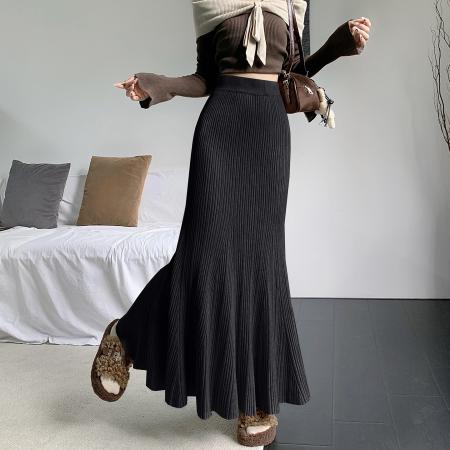 FA49894# 针织鱼尾裙半身裙秋冬女新款高腰修身气质冬裙垂坠感a字长裙 服裝批發女裝批發服飾貨源