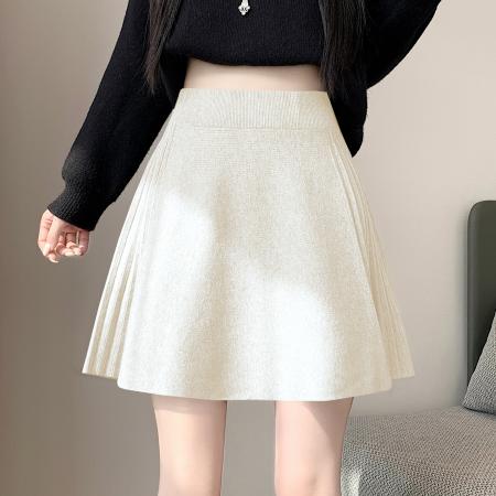 黑色伞裙针织半身裙高腰A字裙短裙女秋冬新款显瘦裙子潮 服裝批發女裝批發服飾貨源