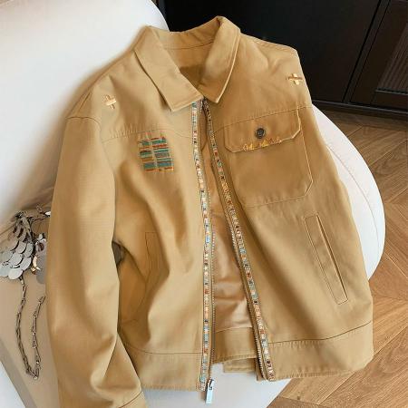 FA49901# 刺绣工装夹克男女春秋设计感翻领棒球服外套 服裝批發女裝批發服飾貨源