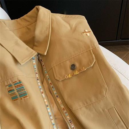 FA49901# 刺绣工装夹克男女春秋设计感翻领棒球服外套 服裝批發女裝批發服飾貨源