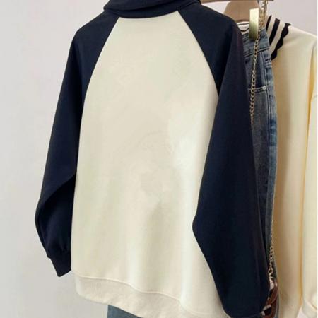 FA49902# 天鹅绒半拉链polo领卫衣女秋冬胖mm宽松加绒加厚插肩袖上衣 服裝批發女裝批發服飾貨源