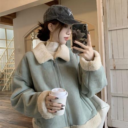 FA49905# 490克鹿皮绒复合羊驼绒新年短外套女羊驼绒加厚冬保暖甜美 服裝批發女裝批發服飾貨源