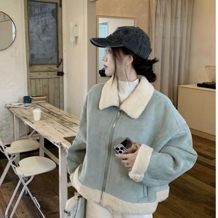 FA49905# 490克鹿皮绒复合羊驼绒新年短外套女羊驼绒加厚冬保暖甜美 服裝批發女裝批發服飾貨源