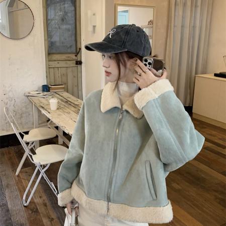 FA49905# 490克鹿皮绒复合羊驼绒新年短外套女羊驼绒加厚冬保暖甜美 服裝批發女裝批發服飾貨源