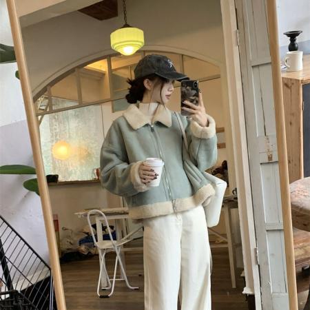 FA49905# 490克鹿皮绒复合羊驼绒新年短外套女羊驼绒加厚冬保暖甜美 服裝批發女裝批發服飾貨源