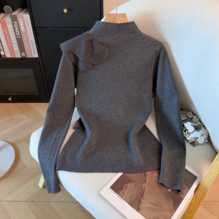 FA49907# 冬季新款网纱拼接打底针织衫高领设计感钉珠内搭毛衣 服裝批發女裝批發服飾貨源