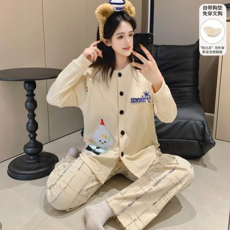 FA49909# 实货新款徳绒带胸垫开衫可爱保暖少女风睡衣女家居服可外穿套装 服裝批發女裝批發服飾貨源