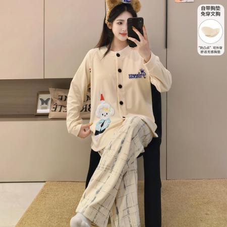 FA49909# 实货新款徳绒带胸垫开衫可爱保暖少女风睡衣女家居服可外穿套装 服裝批發女裝批發服飾貨源