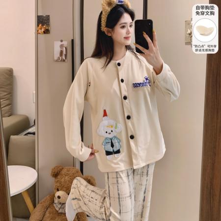 FA49909# 实货新款徳绒带胸垫开衫可爱保暖少女风睡衣女家居服可外穿套装 服裝批發女裝批發服飾貨源