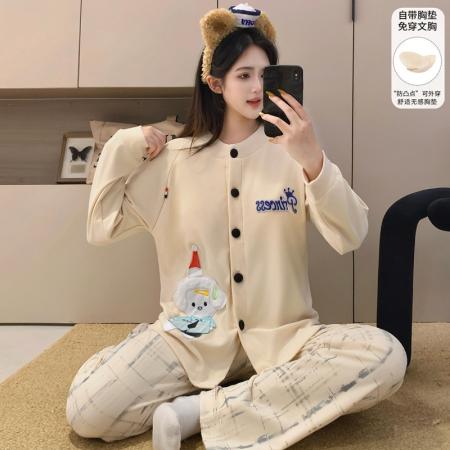 FA49909# 实货新款徳绒带胸垫开衫可爱保暖少女风睡衣女家居服可外穿套装 服裝批發女裝批發服飾貨源