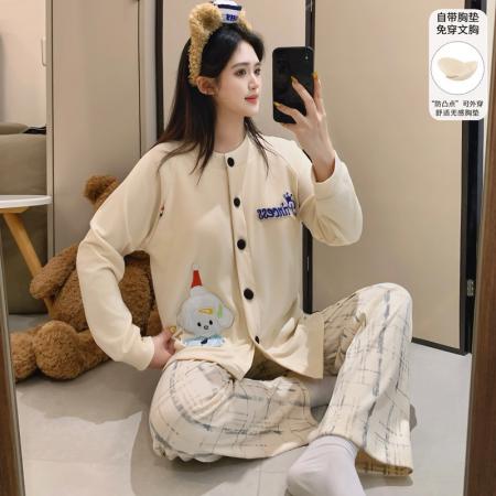 FA49909# 实货新款徳绒带胸垫开衫可爱保暖少女风睡衣女家居服可外穿套装 服裝批發女裝批發服飾貨源