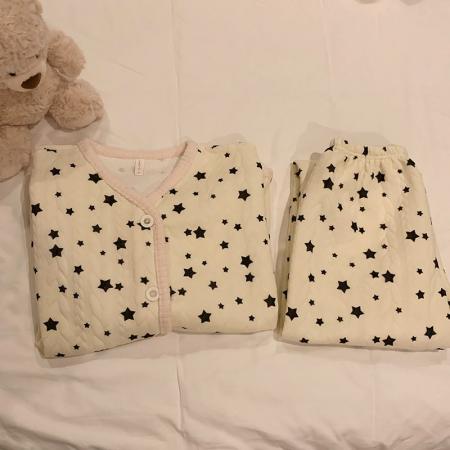 FA49916# 秋冬季新款睡衣女加厚空气夹层开衫长袖甜美家居服套装 服裝批發女裝批發服飾貨源