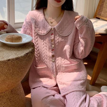 FA49920# 秋冬季睡衣女空气夹层长袖少女甜美保暖宽松家居服套装 服裝批發女裝批發服飾貨源