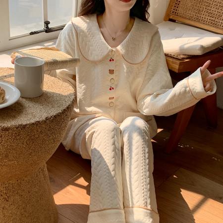 FA49920# 秋冬季睡衣女空气夹层长袖少女甜美保暖宽松家居服套装 服裝批發女裝批發服飾貨源