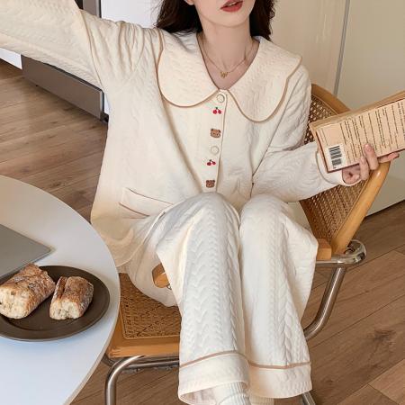 FA49920# 秋冬季睡衣女空气夹层长袖少女甜美保暖宽松家居服套装 服裝批發女裝批發服飾貨源