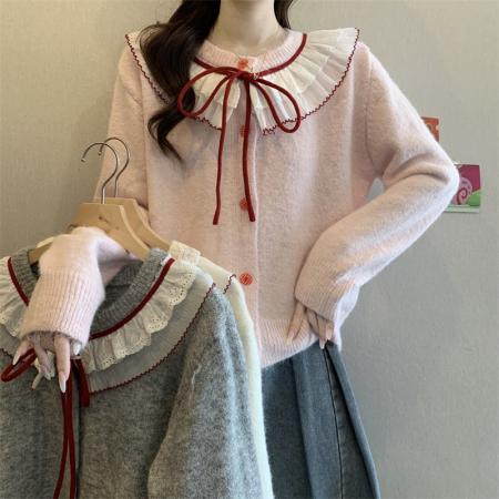 FA49929# 复古系带蝴蝶结针织衫减龄设计感洋气百搭毛衣 服裝批發女裝批發服飾貨源