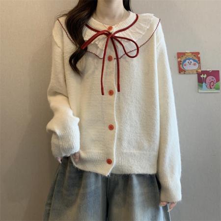 FA49929# 复古系带蝴蝶结针织衫减龄设计感洋气百搭毛衣 服裝批發女裝批發服飾貨源
