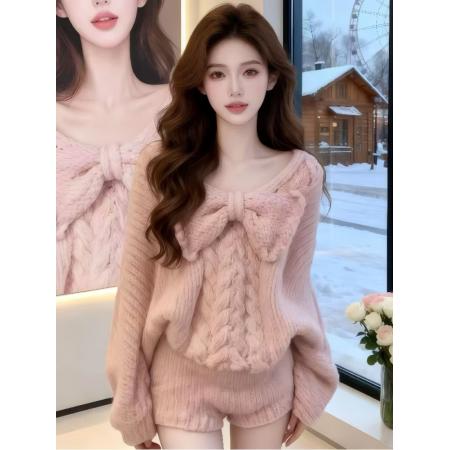 FA49932# 韩系一整套ootd穿搭新款温柔风巨好看麻花针织毛衣短裤两件套 服裝批發女裝批發服飾貨源